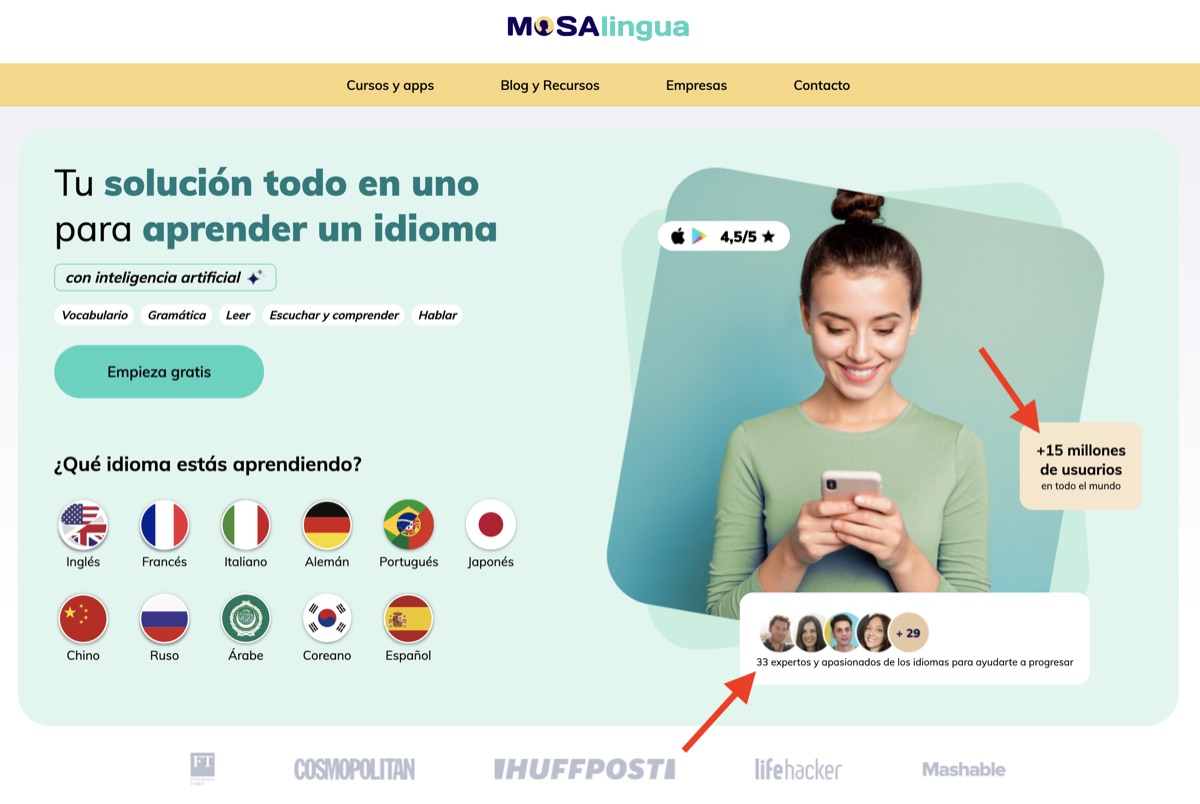 Captura del proyecto MosaLingua